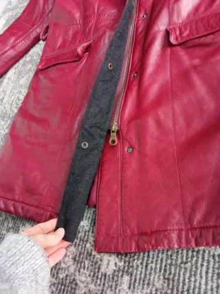 Giacca trench in vera pelle vintage bordeaux