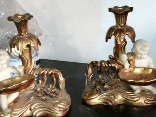 Portacandele con putto e piattino dorato
