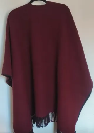 Poncho Vintage Reversible Negro/Granate Talla Únic