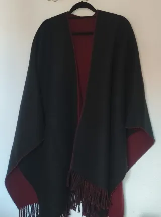 Poncho Vintage Reversible Negro/Granate Talla Únic