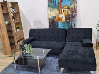 Sofá Cama Chaise Longue Negro Terciopelo 198cm