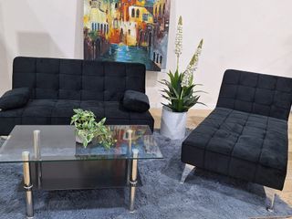 Sofá Cama Chaise Longue Negro Terciopelo 198cm