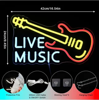 Lampada Neon LED Chitarra "LIVE Music"