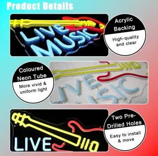Lampada Neon LED Chitarra "LIVE Music"