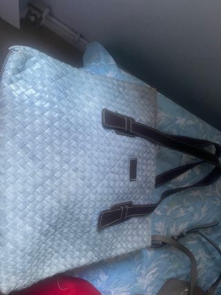 Bolso Lotusse piel tejida azul y marrón