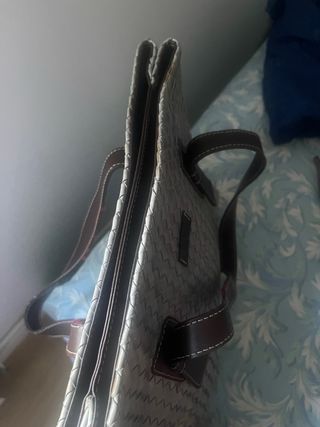 Bolso Lotusse piel tejida azul y marrón