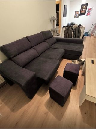 Sofá Chaiselongue Tela Negro/Gris