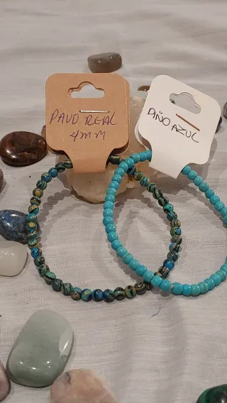 2 Pulseras Piedra Pavo Real y Turquesa
