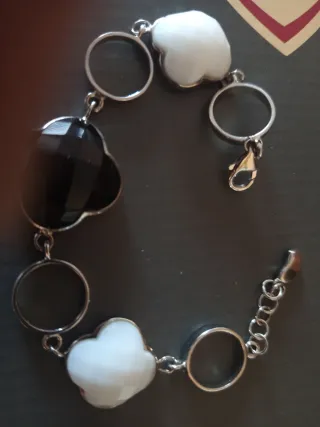 Pulsera Plata 925 Corazón Blanco y Negro