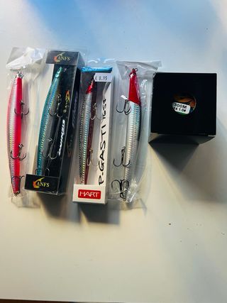 4 señuelos pesca y trenza sin abrir