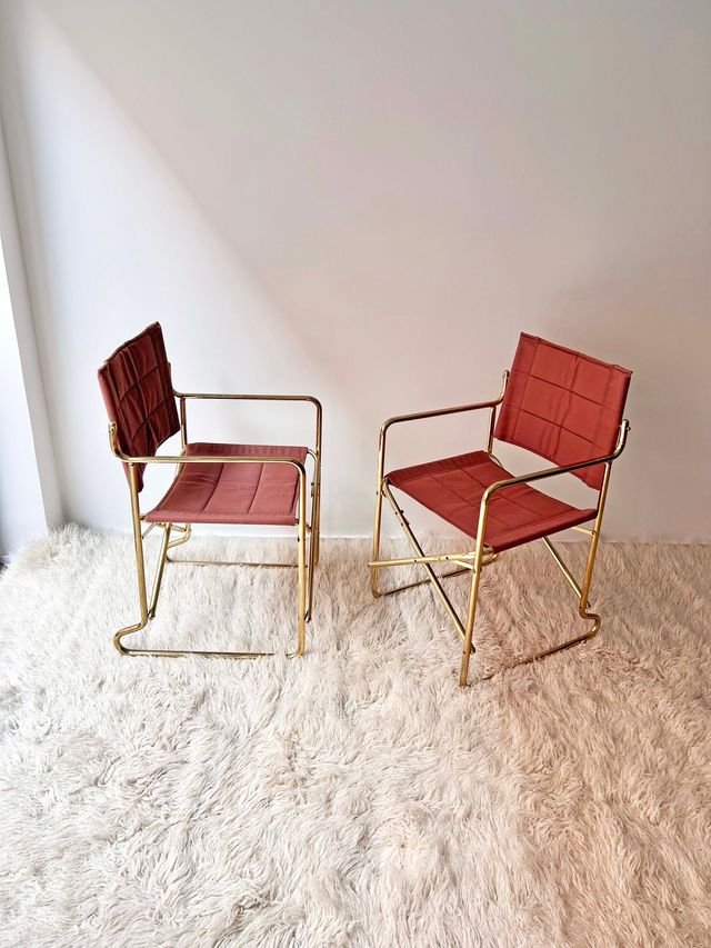 SET DE 8 SILLAS PLEGABLES EN DORADO, AÑOS 80