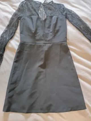 Vestido de fiesta negro encaje manga larga