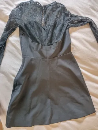 Vestido de fiesta negro encaje manga larga
