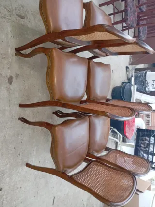 Juego de 6 Sillas de Comedor Madera y Cuero