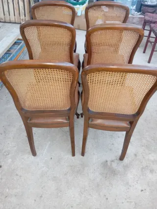 Juego de 6 Sillas de Comedor Madera y Cuero