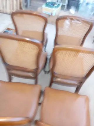 Juego de 6 Sillas de Comedor Madera y Cuero