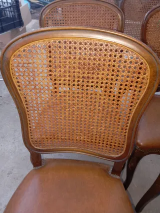 Juego de 6 Sillas de Comedor Madera y Cuero