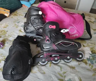 Patines en línea Oxelo negros y rosas, bolsa T40