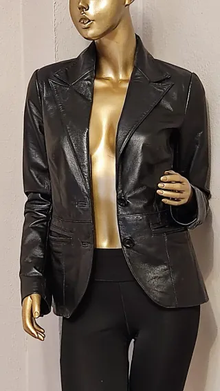 Americana Piel Negra Blanco Talla XS