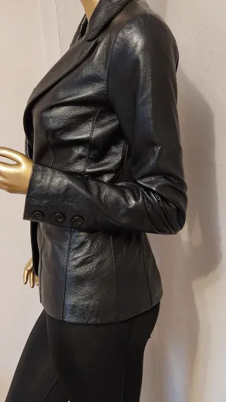 Americana Piel Negra Blanco Talla XS