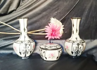 Juego 2 jarrones 1 caja Bohemia plata ley