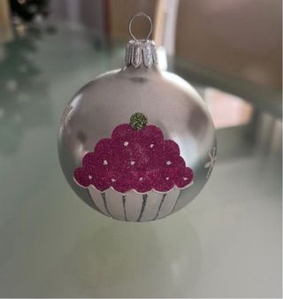 Pallina Natale Argento Cupcake Glitter