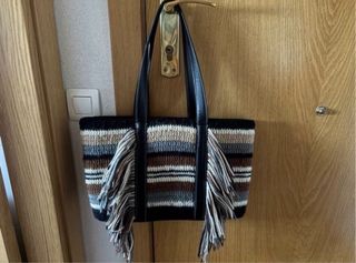 Bolso Zara tejido rayas flecos