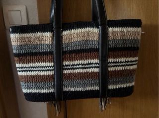 Bolso Zara tejido rayas flecos