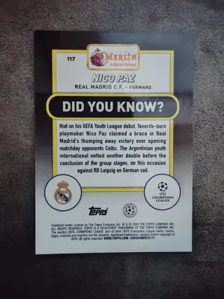 Nico Paz 072/199 Rookie Merlin Real Madrid
