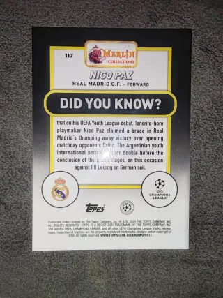 Nico Paz 072/199 Rookie Merlin Real Madrid