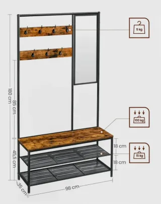 Mobile ingresso con appendiabiti, specchio e scarpiera