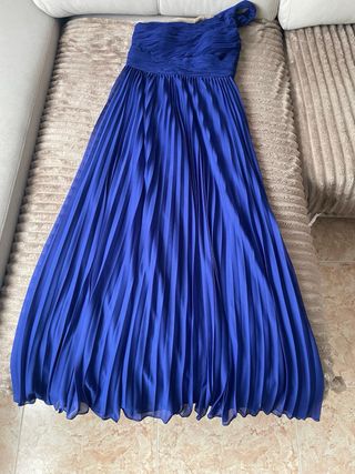 Vestido de fiesta azul plisado