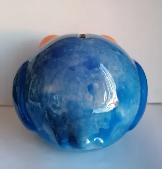 Búho decorativo azul y naranja. Altura. 11 cm