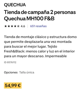 Tienda campaña 2 personas Quechua MH100 F&B