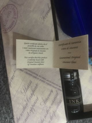 Set penna piuma blu con inchiostro