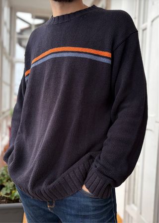 Jersey Hombre Talla L Rayas Azul Naranja