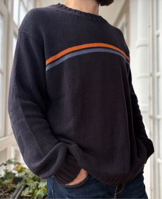 Jersey Hombre Talla L Rayas Azul Naranja