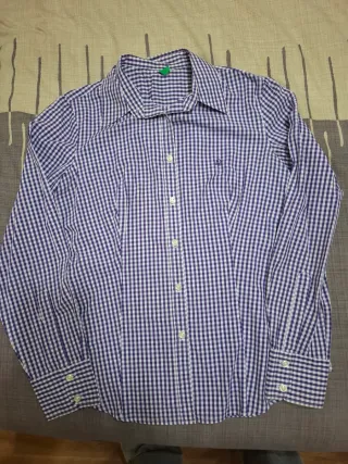 Camisa Benetton cuadros morado y blanco