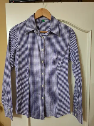 Camisa Benetton cuadros morado y blanco
