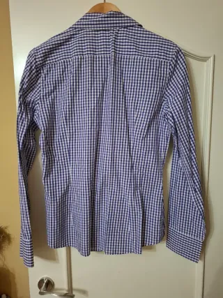 Camisa Benetton cuadros morado y blanco