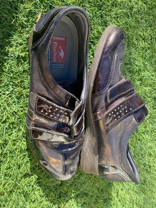 Zapatos Fluchos Mujer Talla 38 Negro/Dorado