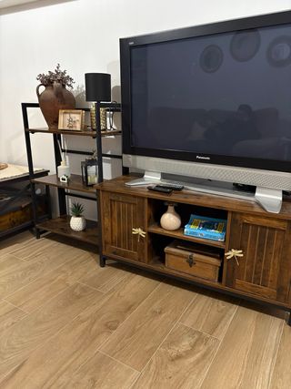 set salón madera y metal modelo industrial