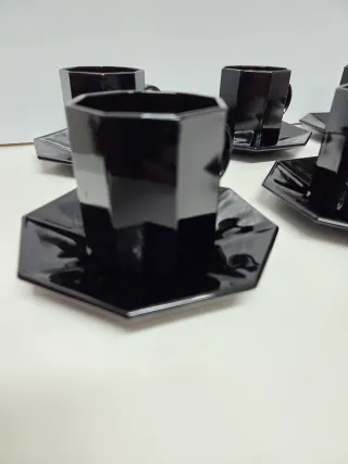 Juego 6 Tazas Café Negras Cerámica