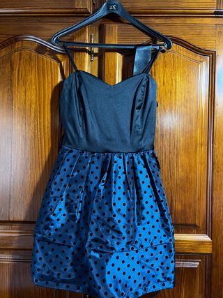 Vestido fiesta lunares azul y negro