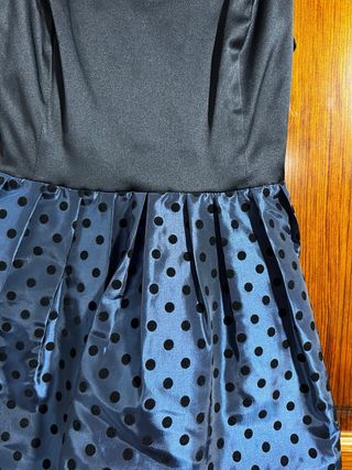 Vestido fiesta lunares azul y negro