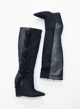 Nuevas Botas altas negras cuña y flecos N37