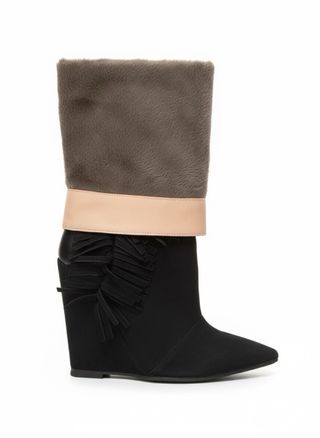 Nuevas Botas altas negras cuña y flecos N37