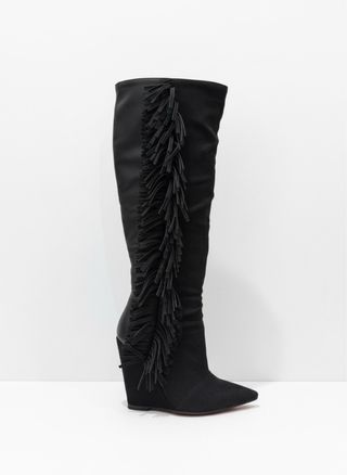 Nuevas Botas altas negras cuña y flecos N37