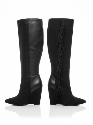 Nuevas Botas altas negras cuña y flecos N37