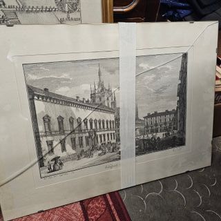 Quadri antiche stampe Duomo di Milano e fontana
